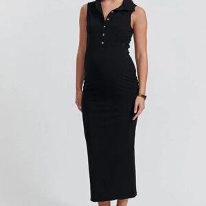 Legoe Heritage - Maternity - Collar Tank Ribbed Maxi Dress - 0 / BLACK